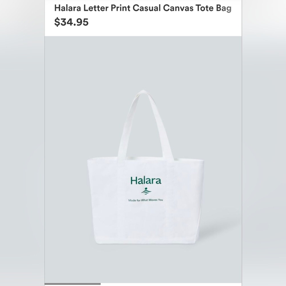 HALARA White Canvas Tote with Green Print